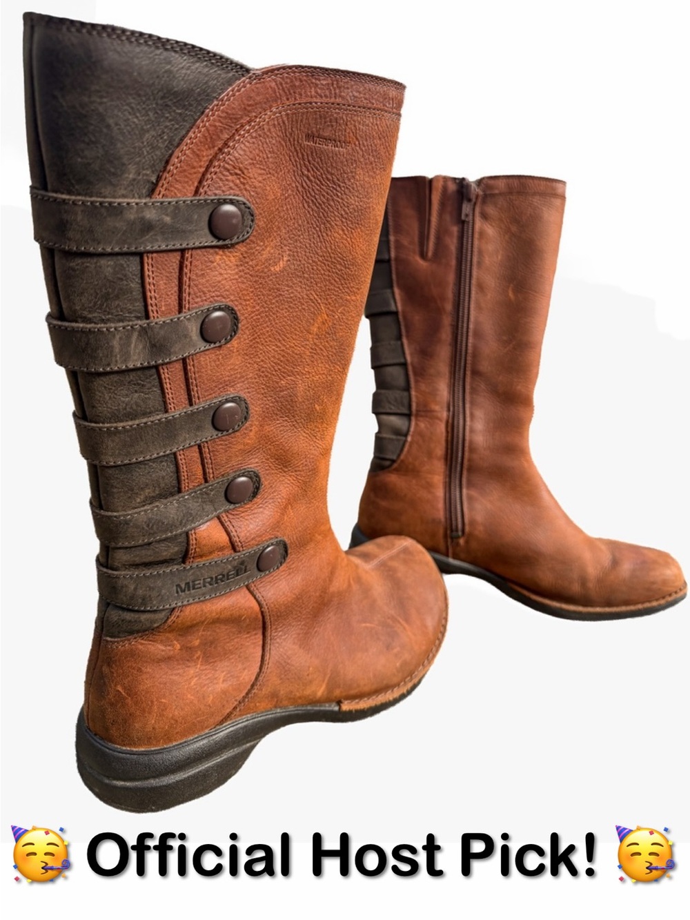 🥳 HP! 🥳 Merrell Tall Brown Leather Boots Size US 6 / EU 37 - AS IS Flaw Womens
